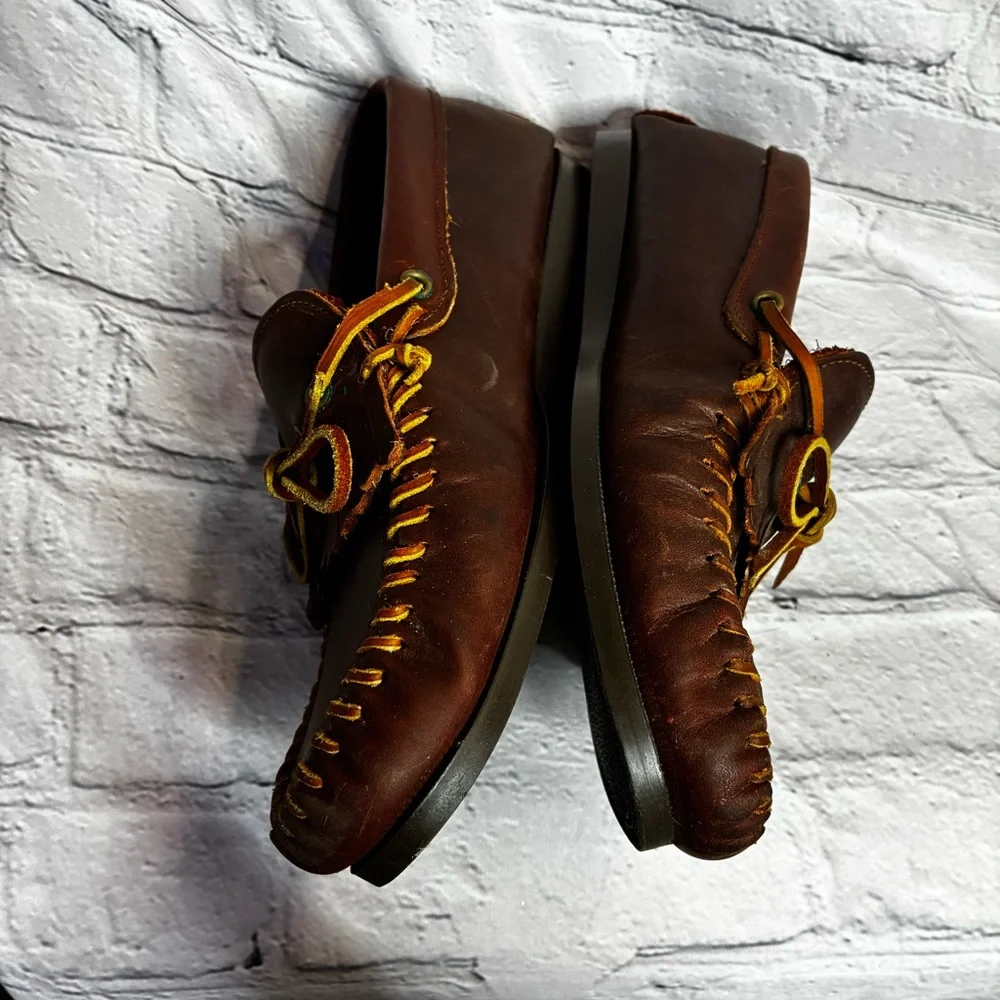 G.H. Bass & Co‎ Vintage Brown Leather Fringe Deck Moccasins Loafers Sz 10.5 READ